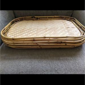 Bamboo Wicker Woven Placemats Dinner Tray Baskets x6